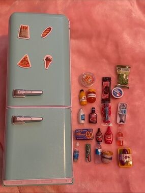 Unsealed Zuru Mini Brands Mini Fridge with 4 magnets and 20 items
